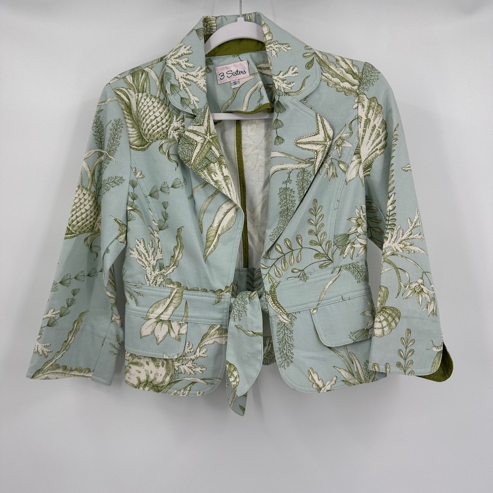 3 Sisters Womens Cottagecore Nautical Jacket Size S Shells Toile Tropical Resort